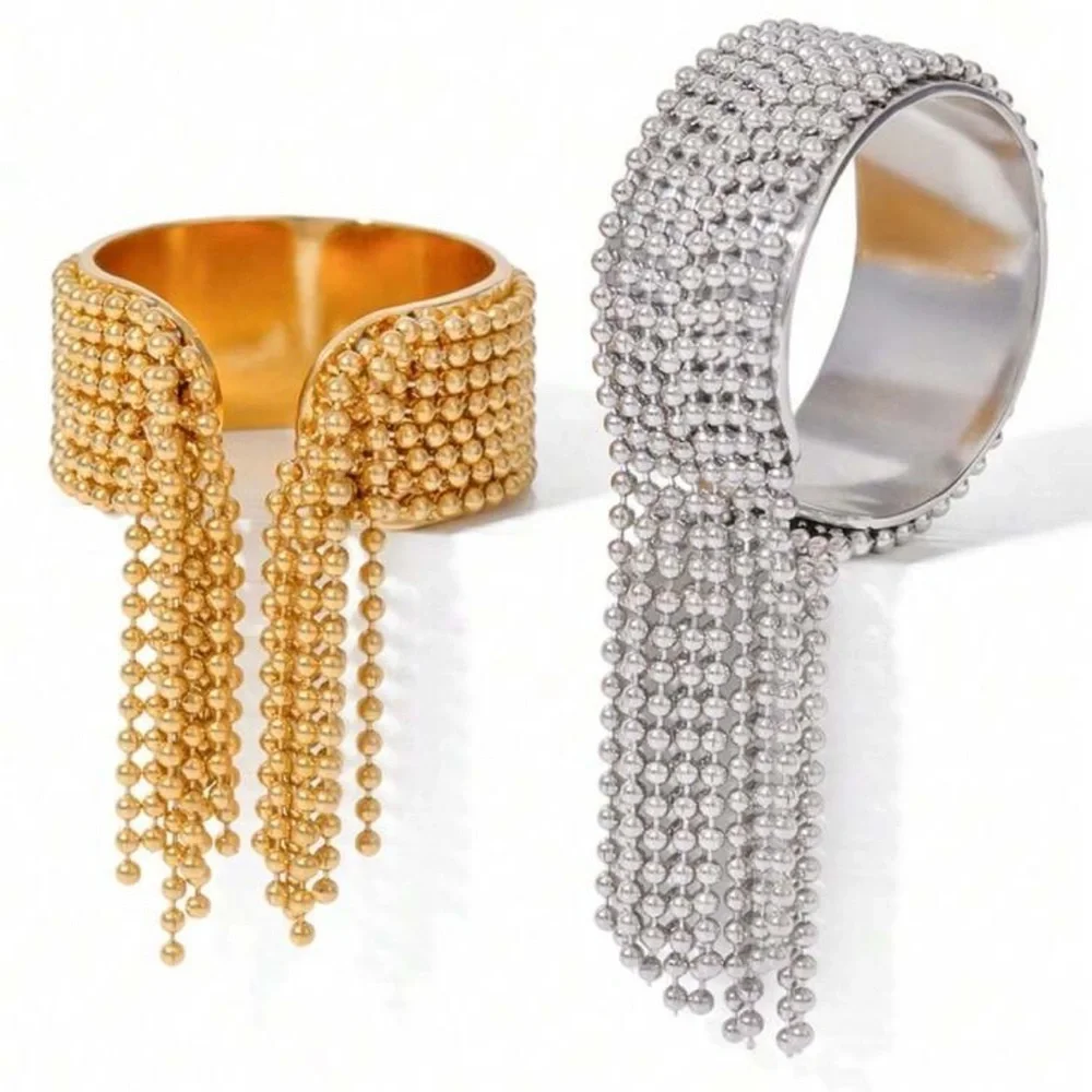 Silver Bead Tassel Ring – Adjustable Stainless Steel, Gift Ready